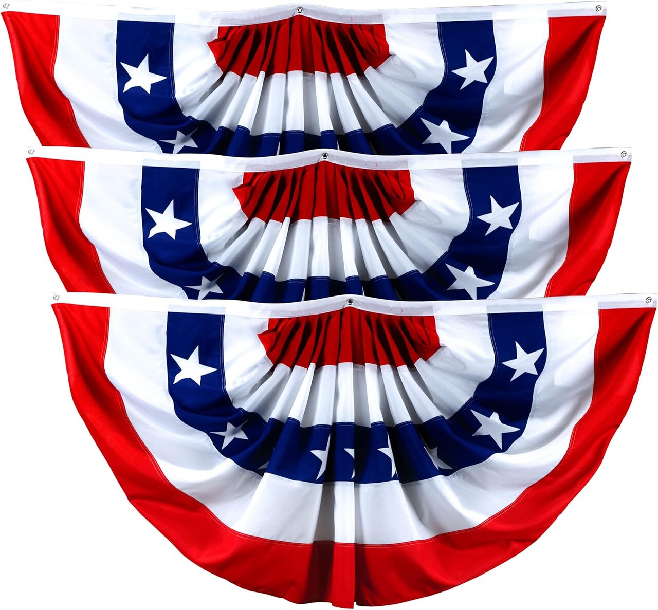 USA Pleated Fan Flag, 1.5x3 Feet American USA Bunting Decoration Flags PRINTED 150D Patriotic Stars and Stripes with Canvas Header and Brass Grommets